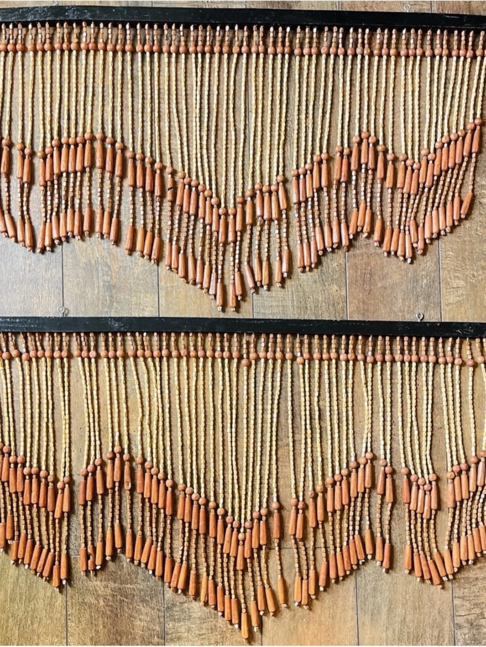 Set Of 2 Vintage 60s 70s Wooden Beads Doorway Window Curtains Hippie 35 3/8”W